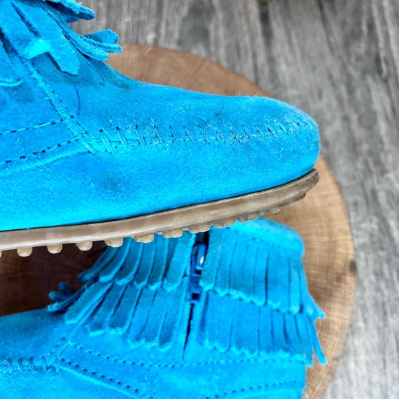 *Minnetonka | 244062 Kids' Double Fringe Side Zip Blue Boots Size 13 Toddler - Picture 15 of 16